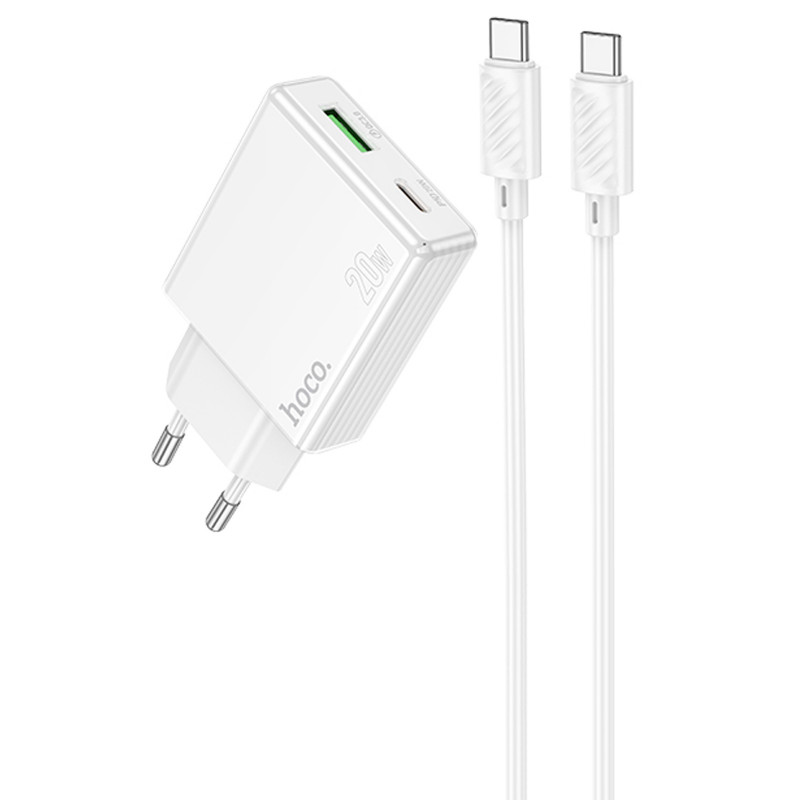СЗУ Hoco C142A Direct PD20W+QC3.0 (1USB-A/1C) + кабель Type-C to Type-C (White)