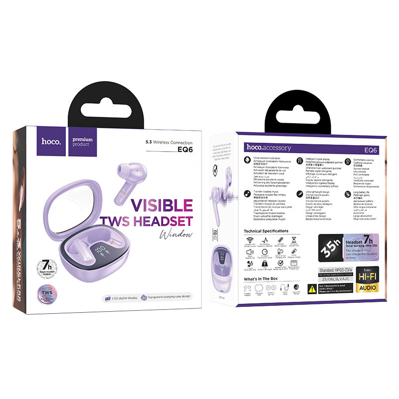 Фото Беспроводные TWS наушники Hoco EQ6 Shadow (Purple) на vchehle.ua