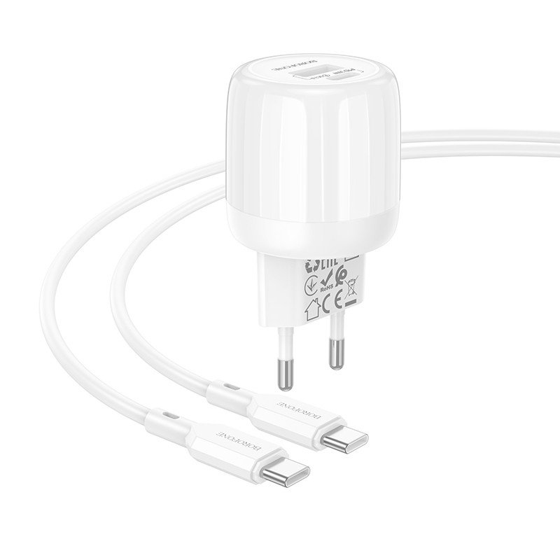 Фото МЗП Borofone BA94A Lustrous PD30W+QC3.0 (1USB-A/1C) + кабель Type-C to Type-C (White) на vchehle.ua