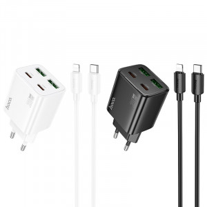 СЗУ Hoco N55 Fundador PD20W four-port (2USB-A/2C) + кабель Type-C to Lightning