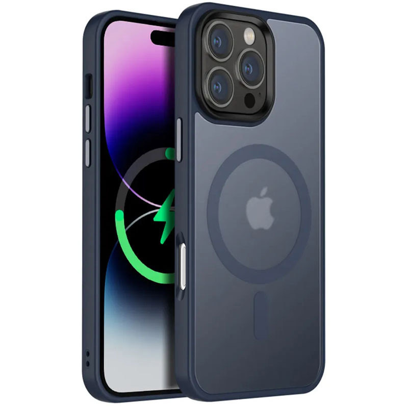 TPU+PC чехол Metal Buttons with  Magnetic Safe Colorful для Apple iPhone 16 Pro Max (6.9") (Синий / Navy Blue)