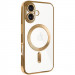 TPU чехол Fibra Chrome with Magnetic safe для Apple iPhone 16 (6.1") (Gold)