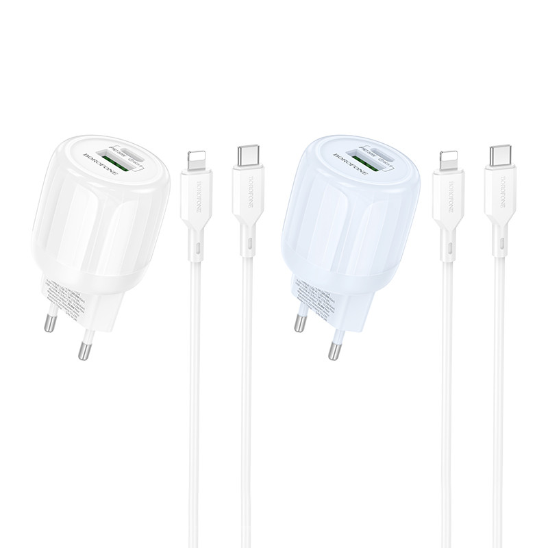 СЗУ Borofone BA94A Lustrous PD30W+QC3.0 (1USB-A/1C) + кабель Type-C to Lightning