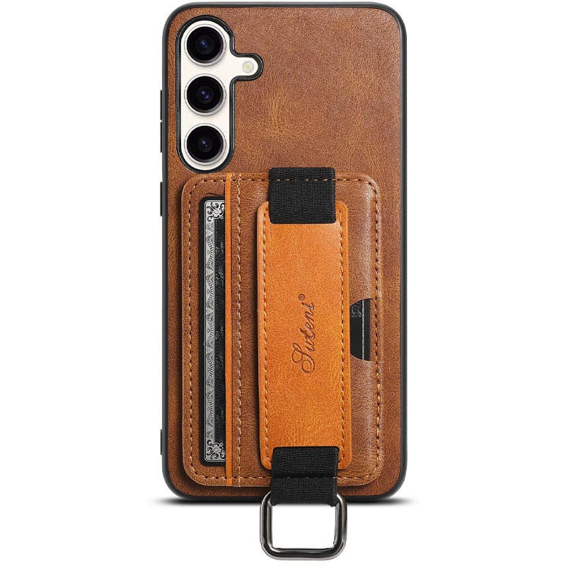 Кожаный чехол Wallet case and straps для Samsung Galaxy S24+ (Коричневый / Brown)