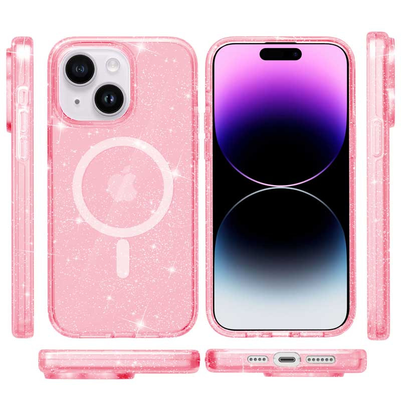 Фото Чехол TPU Galaxy Sparkle (MagFit) для Apple iPhone 15 (6.1") (Pink+Glitter) на vchehle.ua