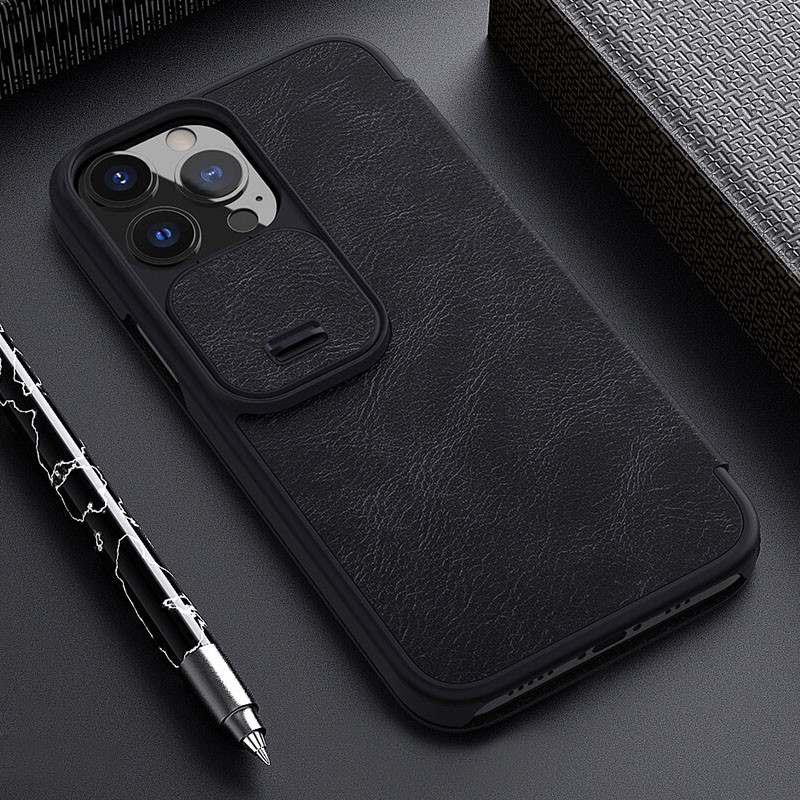 Кожаный чехол-книжка Nillkin Qin Pro Camshield для Apple iPhone 13 Pro (6.1") (Черный) в магазине vchehle.ua
