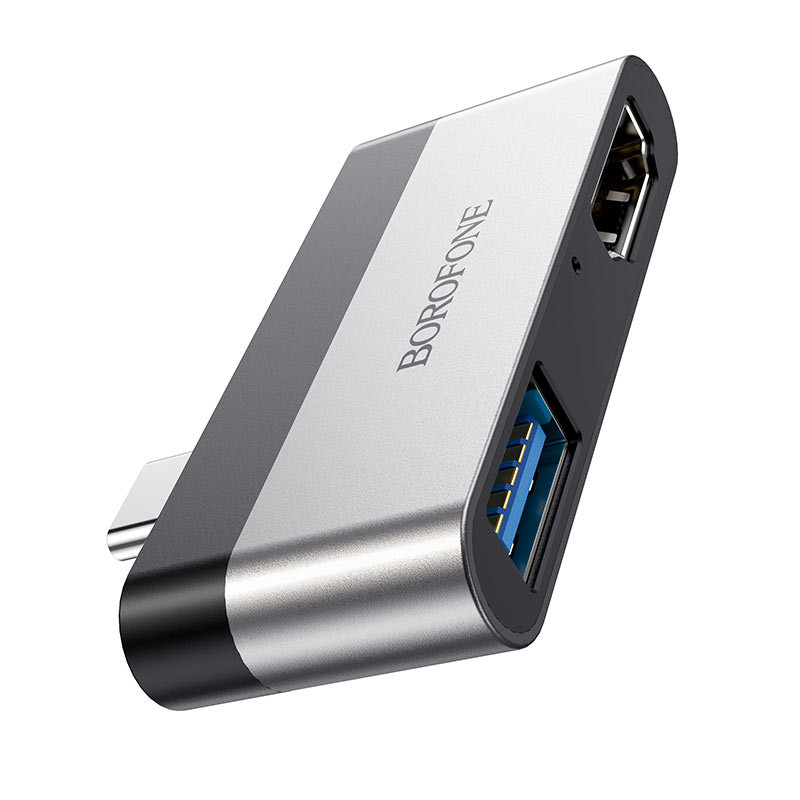 Фото Переходник Borofone DH2 Type-C to HDMI+USB3.0 (Серебряный / Черный) на vchehle.ua