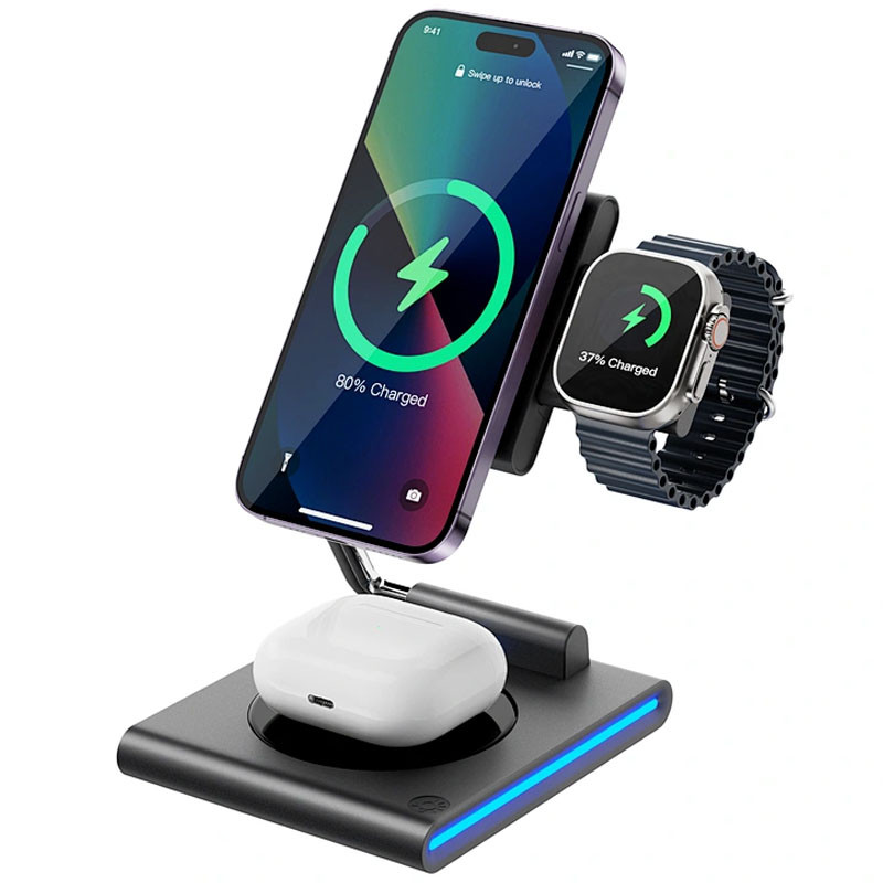 БЗУ WIWU Wi-W023 3 in 1 wireless charger (Grey) в магазине vchehle.ua