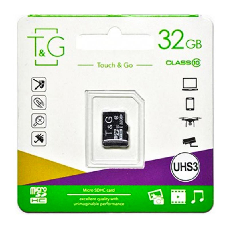 

Карта пам'яті T&G microSDXC (UHS-3) 32 GB class 10 (без адаптера) (Чорний) 1086409