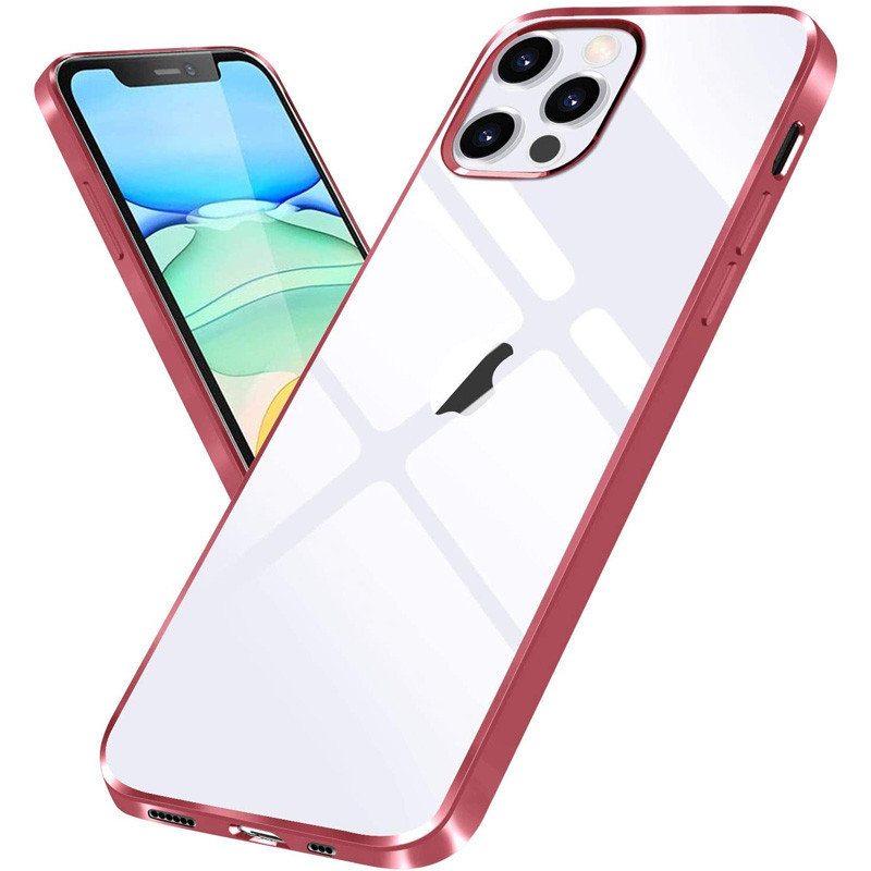 Прозорий силіконовий чохол з глянцевою окантовкою на iPhone 12 Pro (Царапина / Rose Gold)