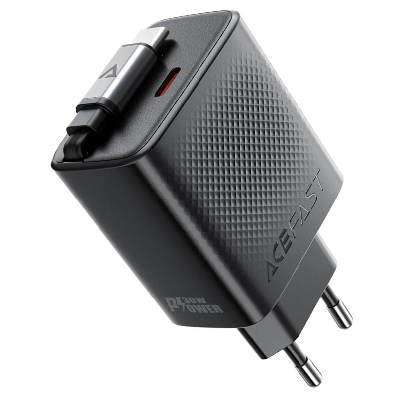 СЗУ Acefast A110 GaN With Retractable Cable Type-C PD30W (1USB-C) (Black) в магазине vchehle.ua