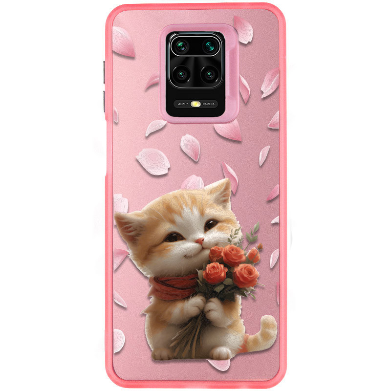 TPU+PC чехол TakiTaki Love magic glow для Xiaomi Redmi Note 9s / Note 9 Pro / Note 9 Pro Max (Romantic kitten / Pink)