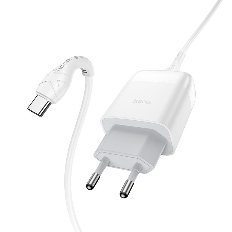 Фото СЗУ Hoco C72Q Glorious QC3.0 18W (1USB-A) + кабель USB to Type-C (Белый) на vchehle.ua