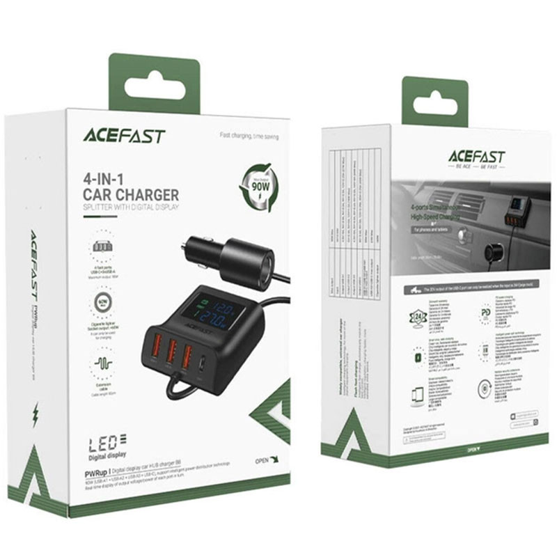 Замовити АЗП Acefast B8 digital display car HUB charger (Black) на vchehle.ua