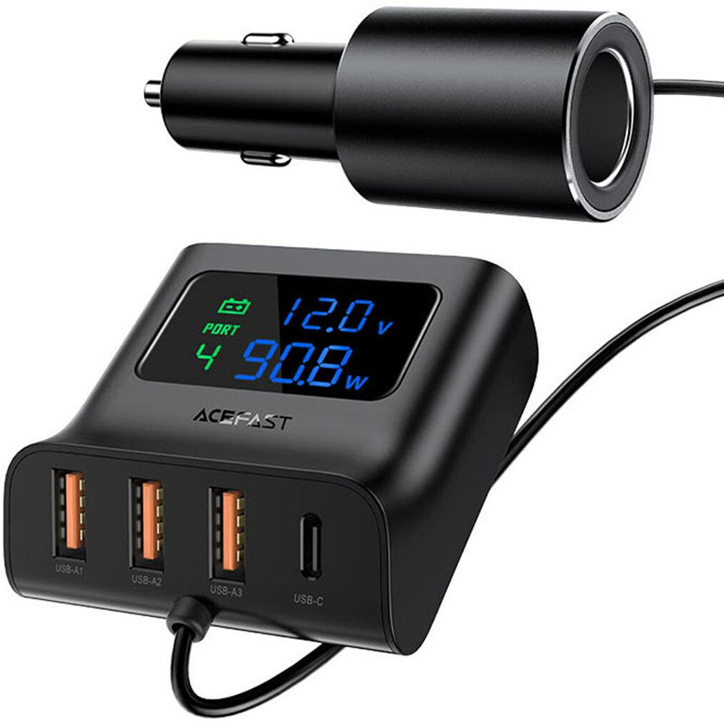АЗП Acefast B8 digital display car HUB charger (Black)
