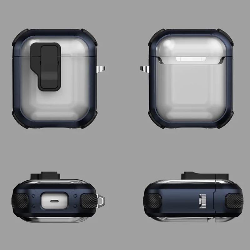 Фото Футляр противоударный Locking Button для наушников Airpods 1/2 (Blue) на vchehle.ua