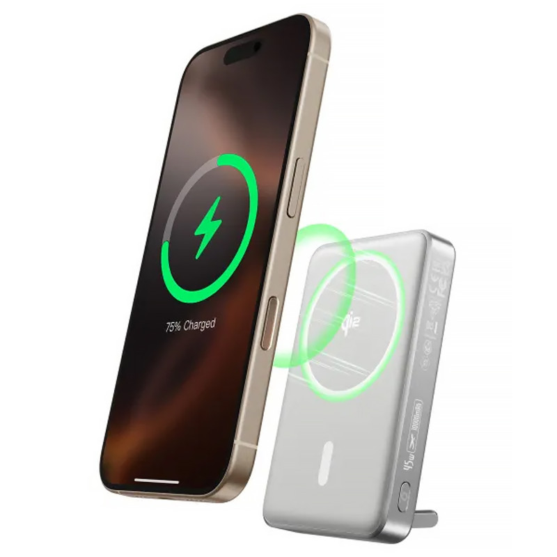 Портативний ЗП Power Bank Baseus Qi2 Kickstand OS with Cable 45W з БЗУ 10000 mAh (P10078800) (Lunar Gray) в магазині vchehle.ua