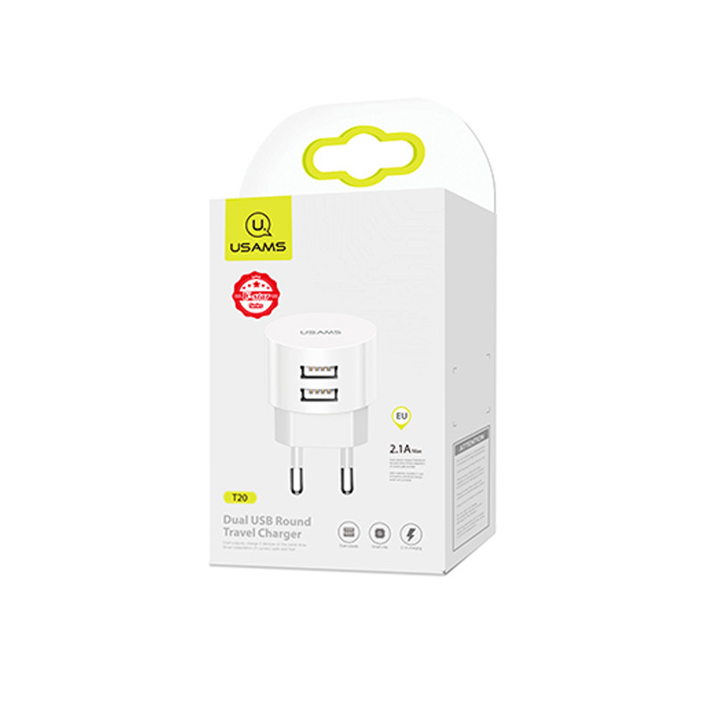 МЗП USAMS T20 Dual USB Round Travel Charger (EU) (Білий) в магазині vchehle.ua