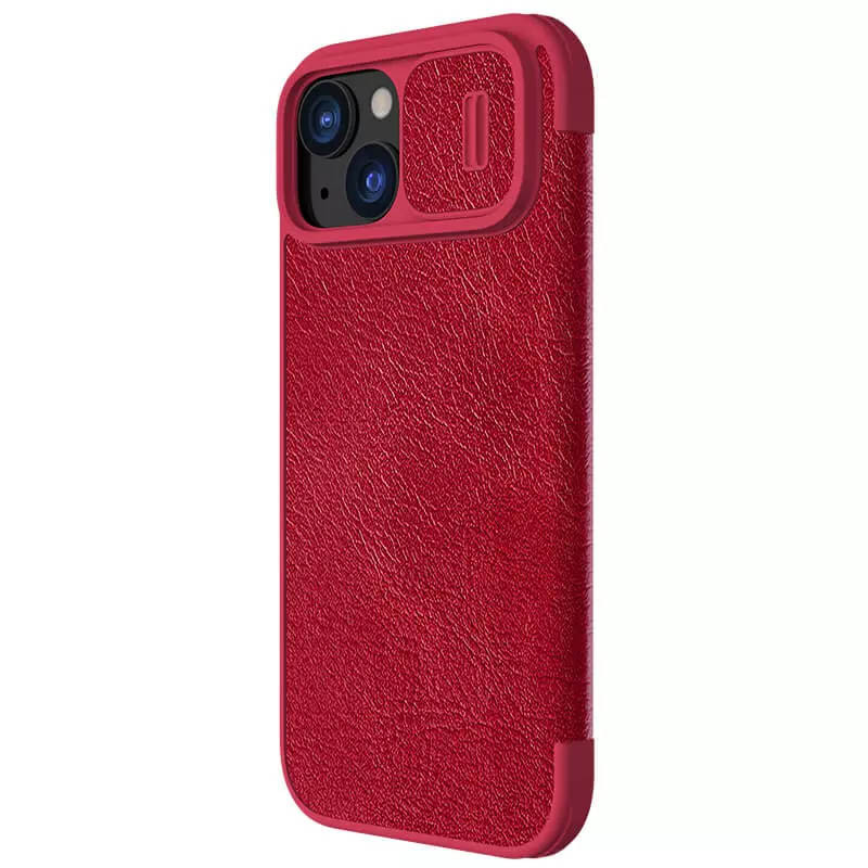 Фото Кожаный чехол (книжка) Nillkin Qin Pro Camshield для Apple iPhone 15 (6.1") (Красный) на vchehle.ua