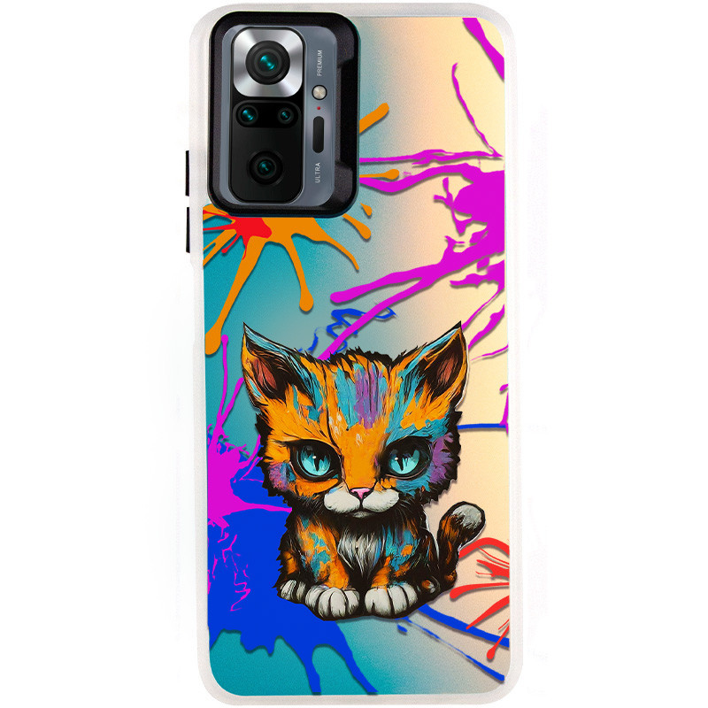 TPU+PC чехол TakiTaki Graffiti magic glow для Xiaomi Redmi Note 10 Pro / 10 Pro Max (Dark cat / Pink / Purple)