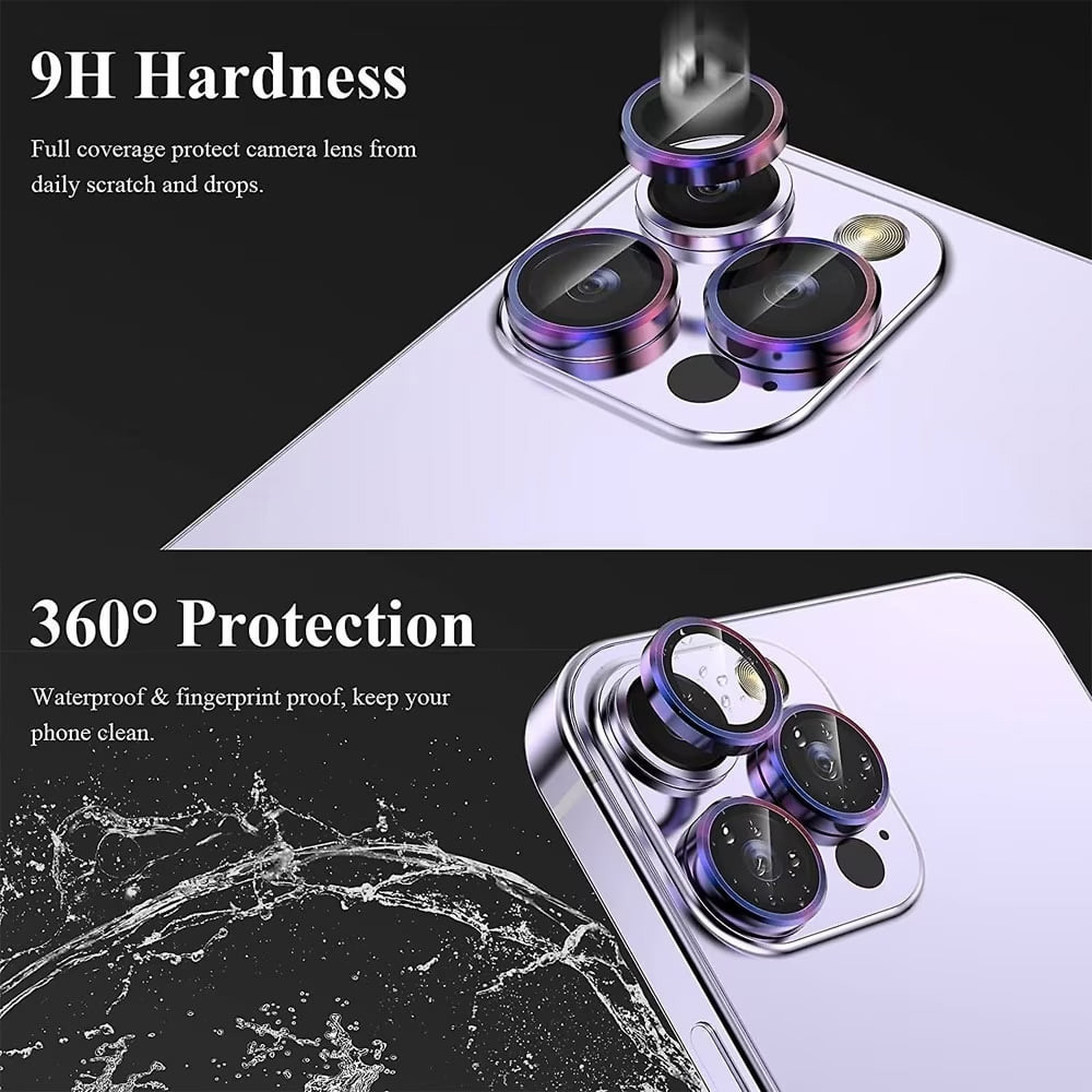 Купить Защитное стекло Metal Classic на камеру (в упак.) для Apple iPhone 14 Pro (6.1") / 14 Pro Max (6.7") (Сиреневый / Rainbow) на vchehle.ua