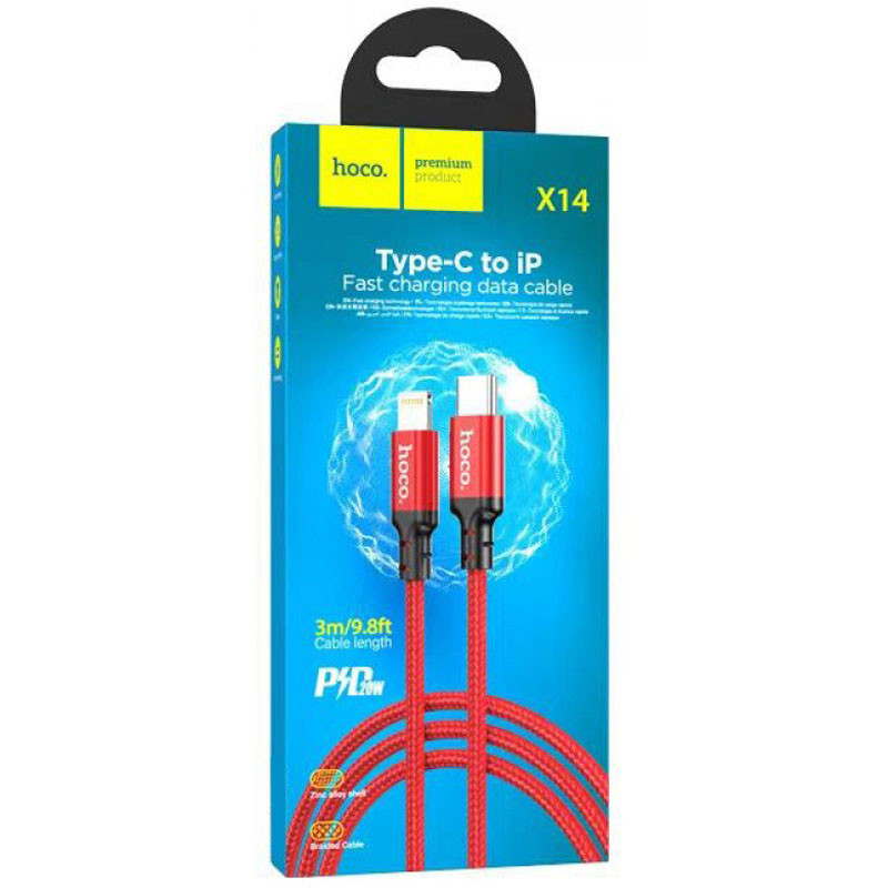 Фото Дата кабель Hoco X14 Double Speed Type-C to Lightning Cable (3m) (Red) на vchehle.ua