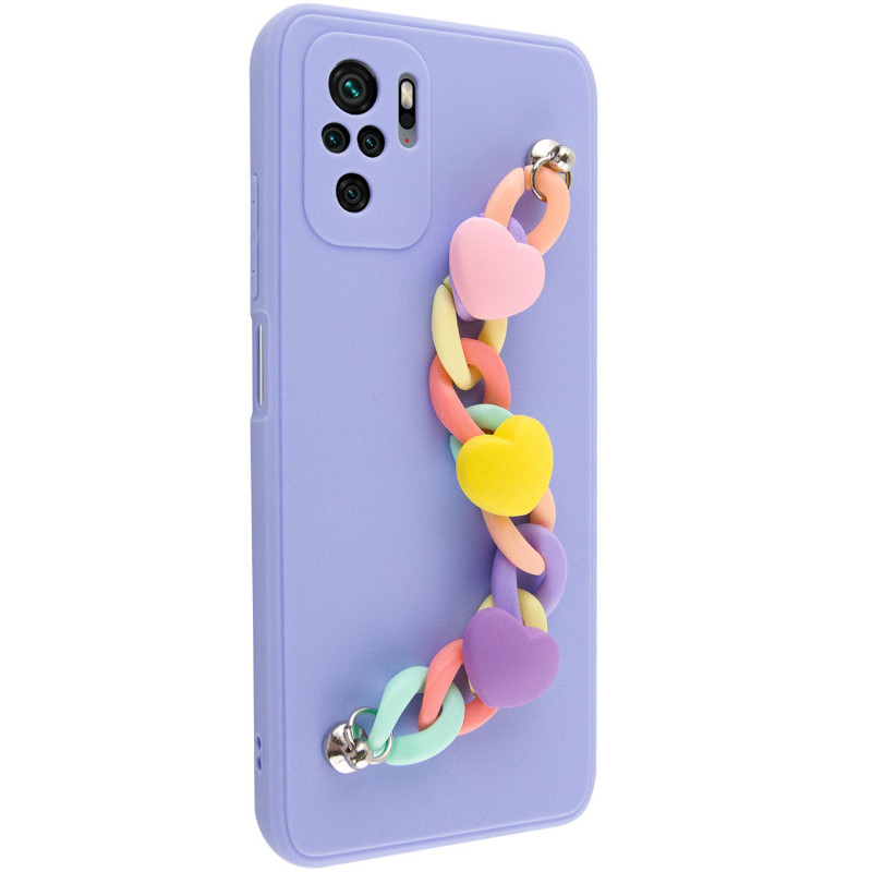 Чехол Chained Heart c подвесной цепочкой для Xiaomi Redmi Note 10 / Note 10s (Lilac Blue)