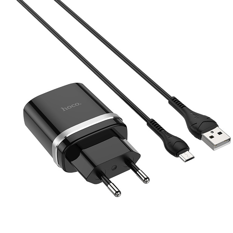 Фото СЗУ Hoco C12Q Smart QC3.0 18W (1USB-A) + кабель USB to MicroUSB (Черный) в магазине vchehle.ua