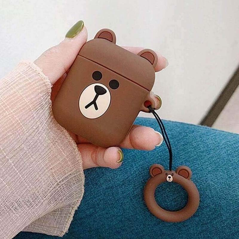 Фото Силиконовый футляр Cartoons&Heroes для наушников AirPods 1/2 + кольцо (Мишка) в магазине vchehle.ua