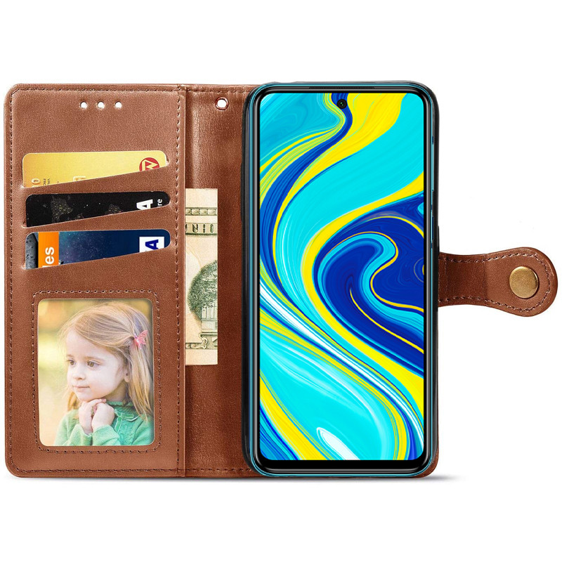 Фото Кожаный чехол-книжка GETMAN Gallant (PU) для Xiaomi Redmi Note 9s / Note 9 Pro / Note 9 Pro Max (Коричневый) на vchehle.ua
