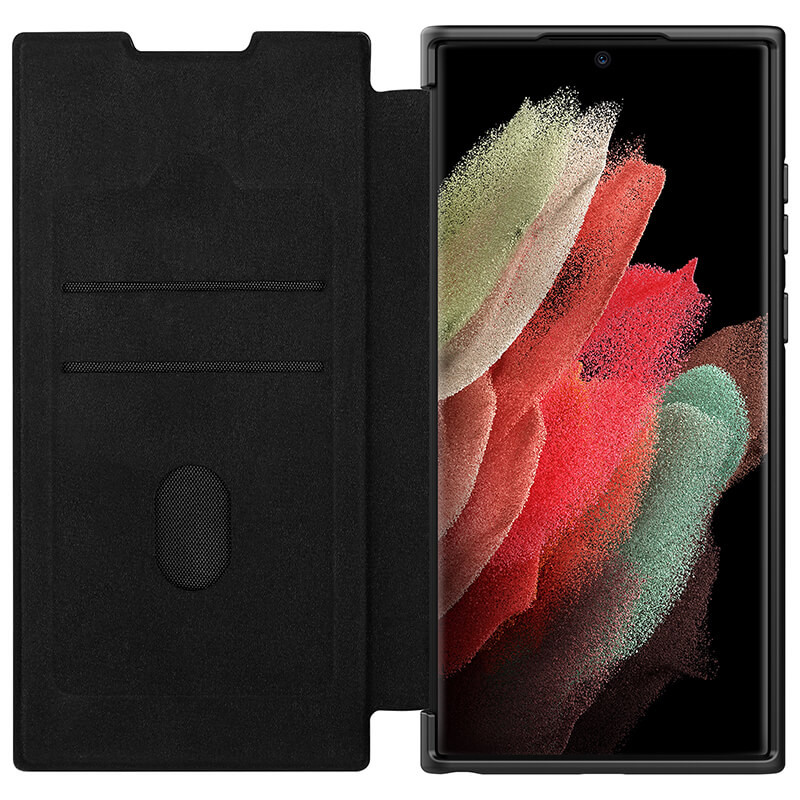 Купить Кожаный чехол-книжка Nillkin Qin Pro Plain Camshield для Samsung Galaxy S22 Ultra (Черный) на vchehle.ua