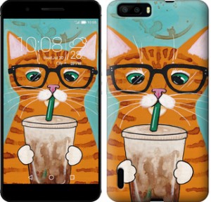 Чехол Зеленоглазый кот в очках для Huawei Honor 6 Plus