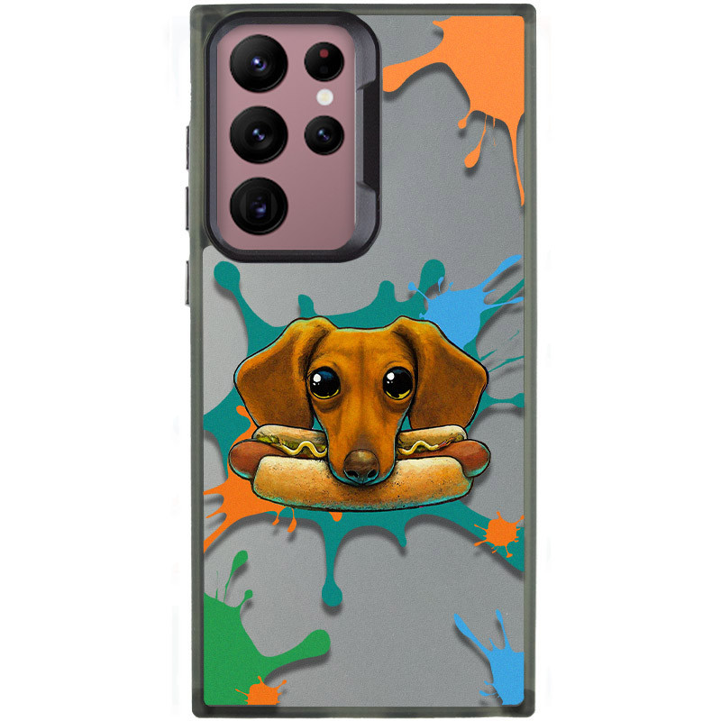 TPU+PC чохол TakiTaki Graffiti magic glow на Samsung Galaxy S22 Ultra (Sausage dog / Black)