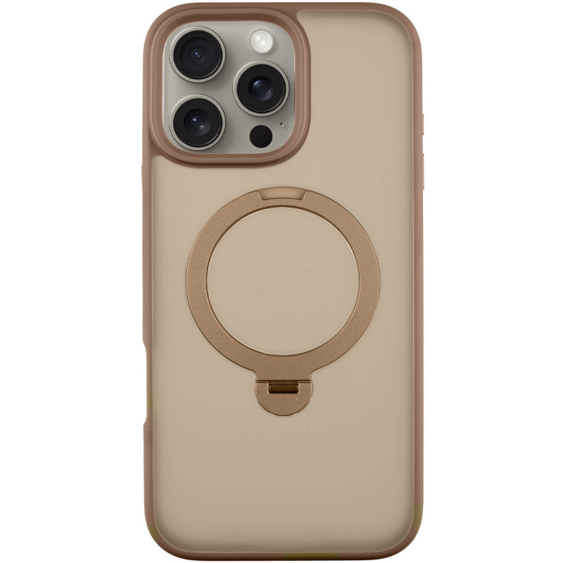 TPU+PC чехол Metal Buttons with Magnetic Safe Colorful HQ Ring для Apple iPhone 16 Pro (6.3") (Rose Gold)