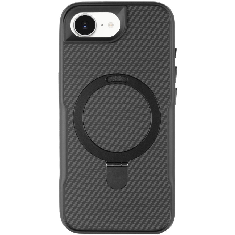 Фото TPU+PC чохол Metal Buttons with Magnetic Safe Carbon Ring на Apple iPhone 16e (6.1") (Чорний) на vchehle.ua