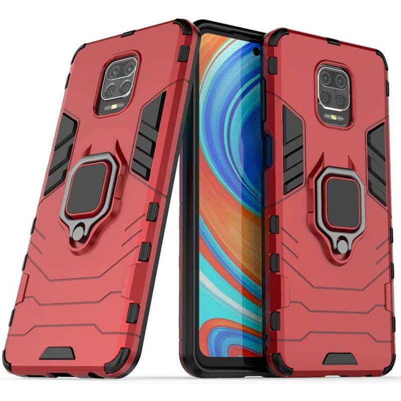 Фото Ударопрочный чехол Transformer Ring for Magnet для Xiaomi Redmi Note 9s/Note 9 Pro/Note 9 Pro Max (Красный / Dante Red) на vchehle.ua