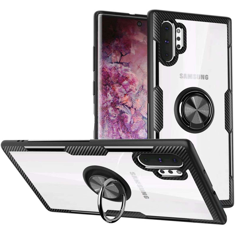 TPU+PC чохол Deen CrystalRing for Magnet (opp) на Samsung Galaxy Note 10 Plus (Прозорий / Чорний)