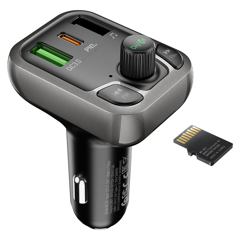 Фото Уценка АЗУ FM модулятор Borofone BC38 Flash Energy PD20W+QC3.0 (Вскрытая упаковка / Черный) на vchehle.ua