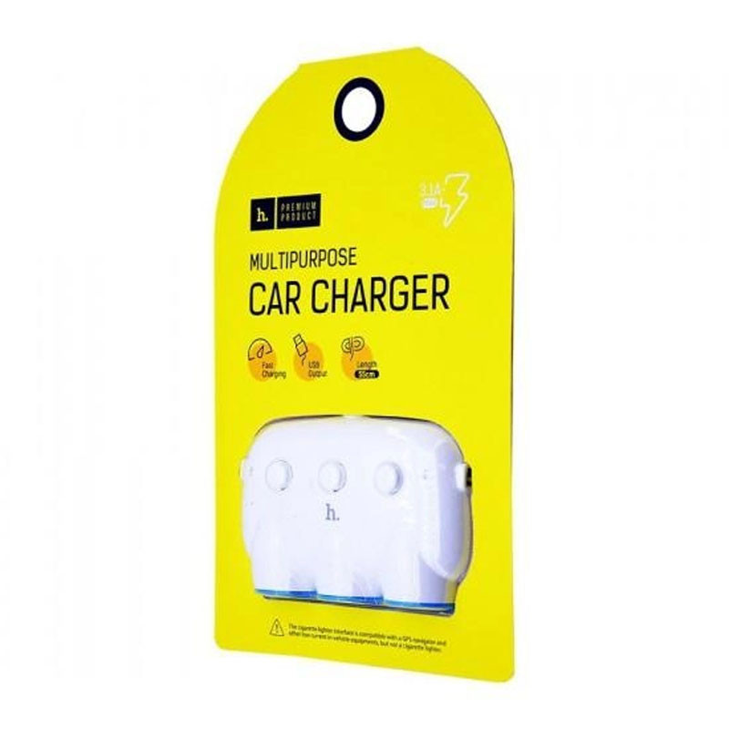 Купить АЗУ с разветвителем прикуривателя Hoco C1 (3 порта+2USB/3.1A) (White) на vchehle.ua