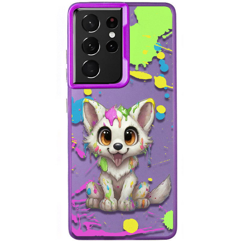 TPU+PC чехол TakiTaki Graffiti magic glow для Samsung Galaxy S21 Ultra (Cute wolf / Purple)
