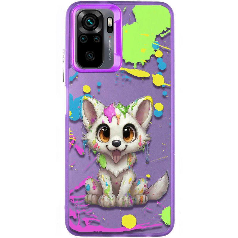 TPU+PC чехол TakiTaki Graffiti magic glow для Xiaomi Redmi Note 10 / Note 10s (Cute wolf / Purple)