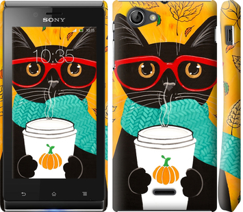 

Чехол Осенний кот для Sony Xperia J ST26i 639736