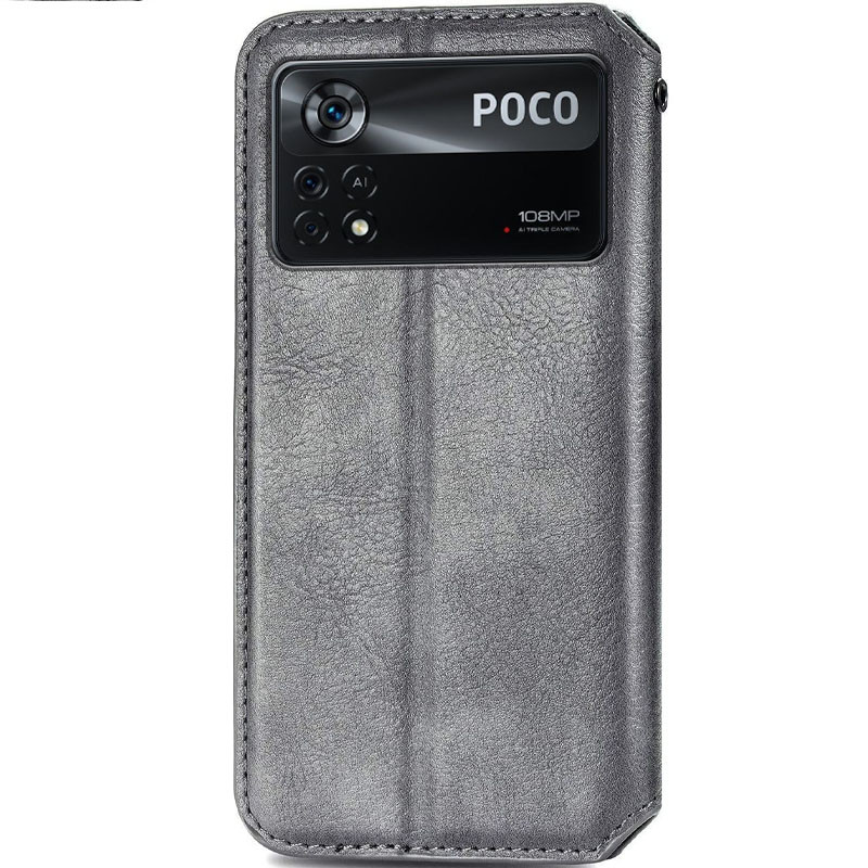 Фото Шкіряний чохол книжка GETMAN Cubic (PU) на Xiaomi Poco X4 Pro 5G (Сірий) на vchehle.ua