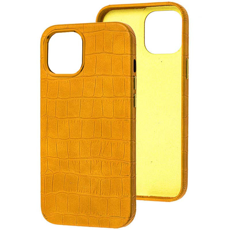 Кожаный чехол Croco Leather для Apple iPhone 14 Pro (6.1") (Yellow)