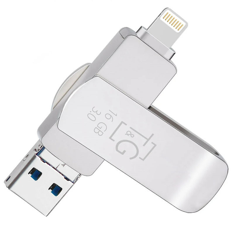 Уцінка Флеш-драйв T&G 004 Metal series USB 3.0 - Lightning - MicroUSB 16GB (Дефект упаковки / Срібний)