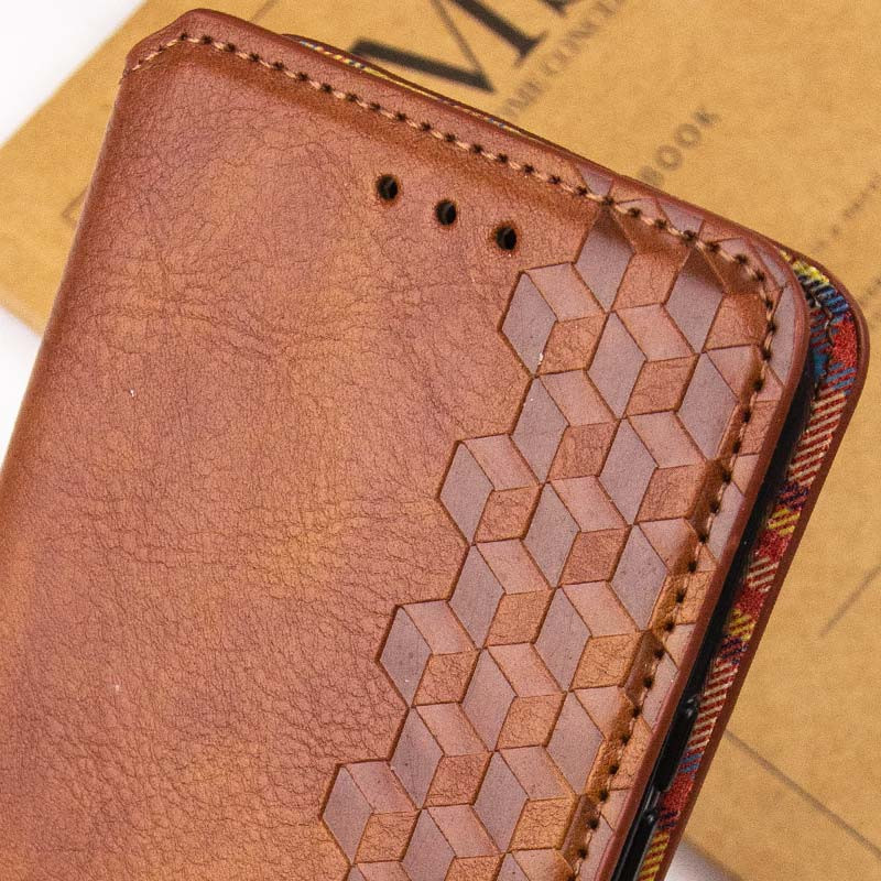 Шкіряний чохол-книжка GETMAN Cubic (PU) на Xiaomi Redmi Note 13 Pro 4G / Poco M6 Pro 4G (Коричневий) в магазині vchehle.ua