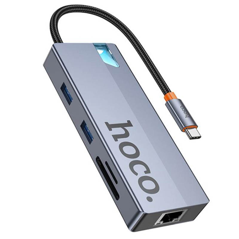 Переходник HUB Hoco HB52 Wow 8in1 (Type-C to HDTV+RJ45+SD/TF+PD+Type-C3.0+2xUSB3.0) (Deep space gray)