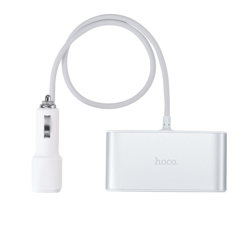 Фото АЗП з перехідником прикурювача Hoco Z13 (3 порту + 2USB / 2.1A + LCD) (Сталевий) на vchehle.ua