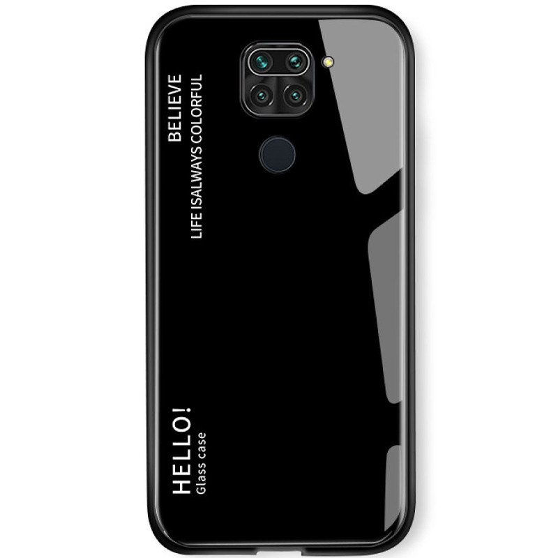 TPU+Glass чехол Gradient HELLO для Xiaomi Redmi Note 9 / Redmi 10X (Черный)