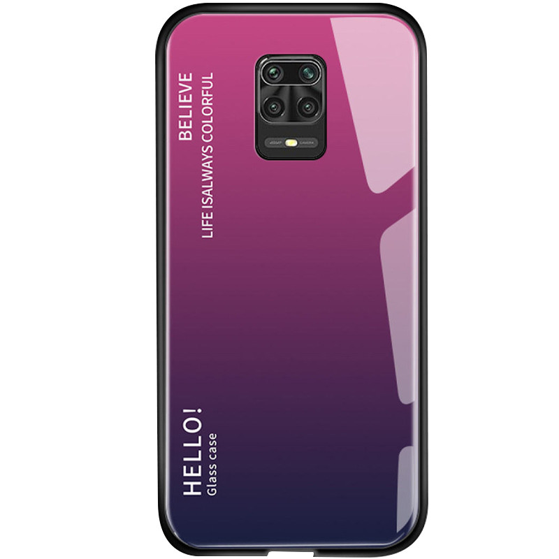 TPU+Glass чехол Gradient HELLO для Xiaomi Redmi Note 9s / Note 9 Pro / Note 9 Pro Max (Малиновый)